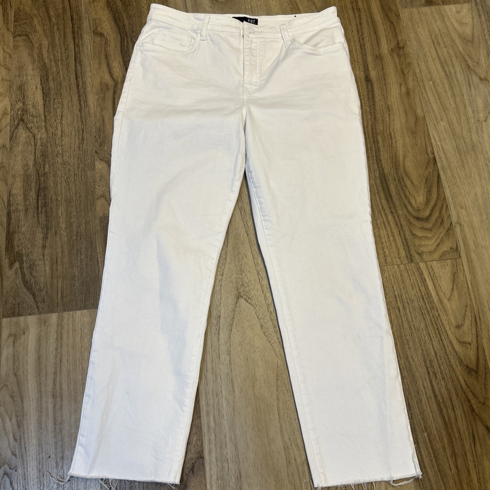 KUT FROM THE KLOTH Reese High Rise Fab Ab Ankle Straight Leg Cream Jeans Size 14